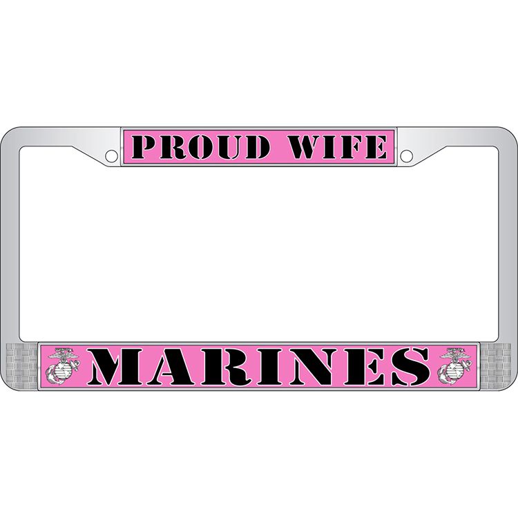 LP3823 Chrome License Plate Frame, USMC, Wife - 6 x 12 in.