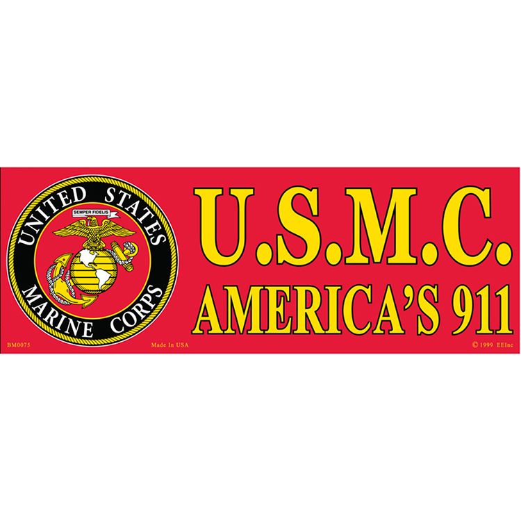 BM0075 Sticker - USMC, Americas 911 - 3.5 x 10 in.