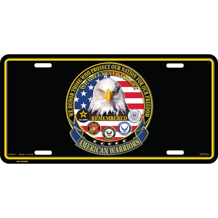LP0611 License Plate Frame - American Warriors - 6 x 12 in.
