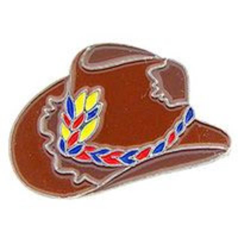P00403 Pin - Cowboy, Hat, Brown - 1 in.