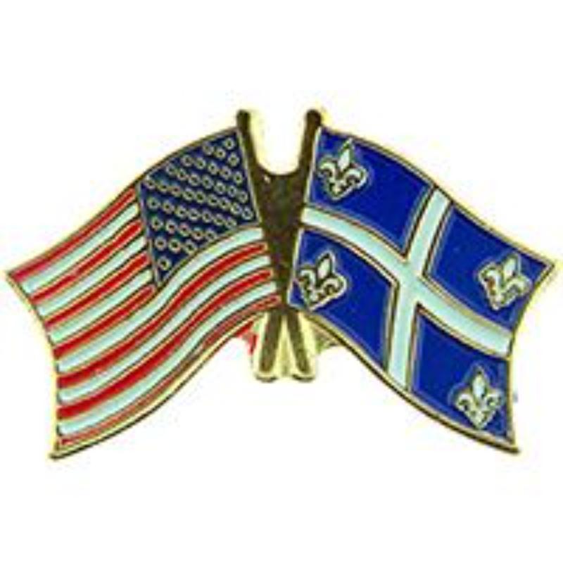P09870 Cross Flags Pin - USA & Quebec - 1.125 in.