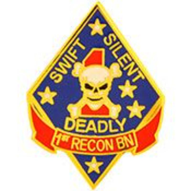 P14706 Pin - USMC, 1st Recon Battalion - Blue - 1 in.