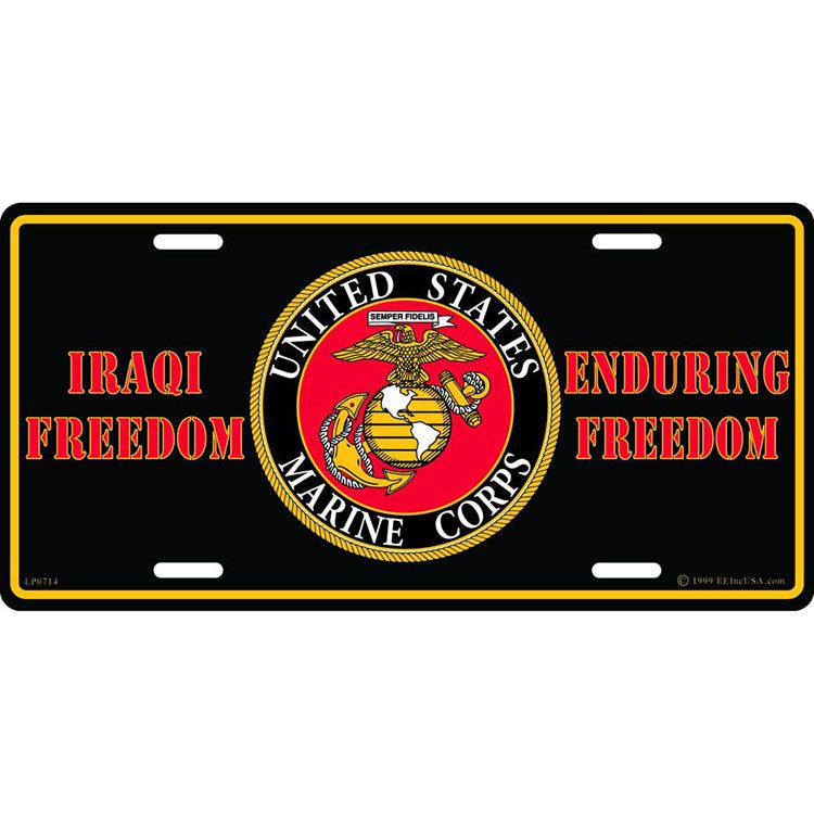 LP0714 License Plate Frame - USMC, Iraqi & Enduring Freedom - 6 x 12 in.