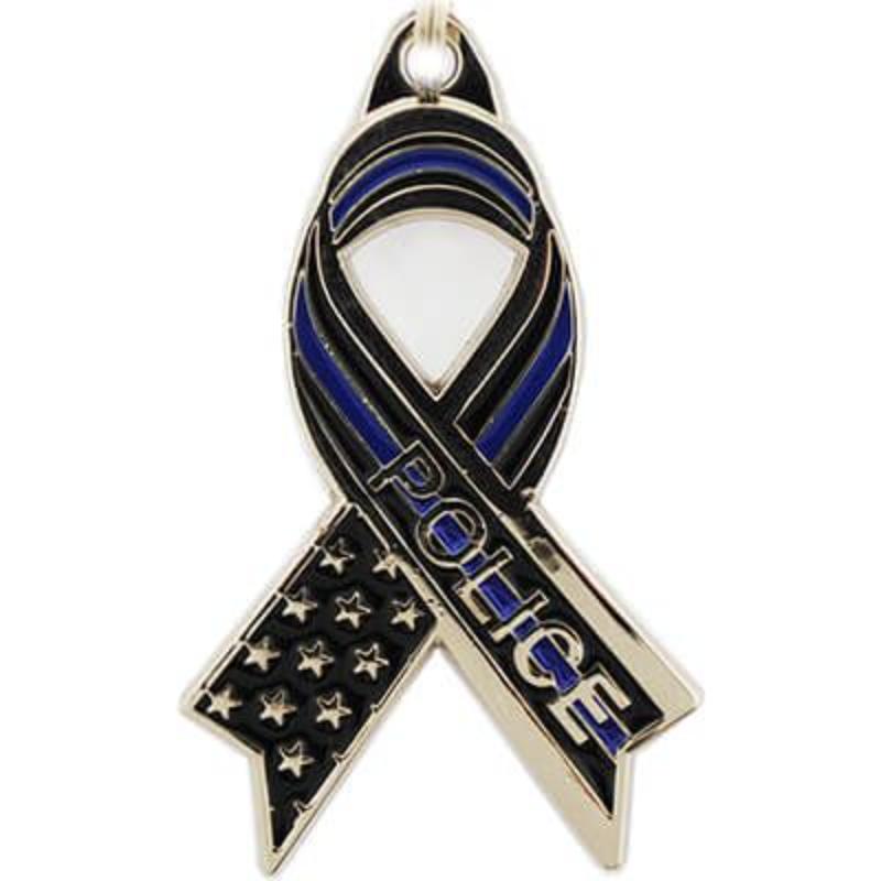 KC2537 Key Ring - Police, Blue Ribbon - Bright-Shine - 1.75 in.