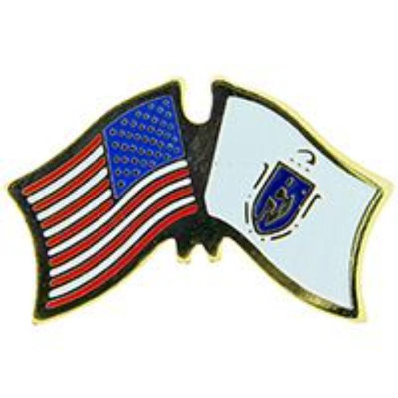Cross Flags Pin - USA & Massachusetts - 1.125 in. - Durable Design