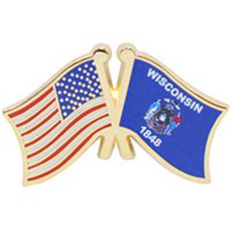 P09150 Cross Flags Pin - USA & Wisconsin - 1.125 in.