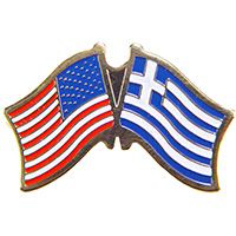 P09736 Cross Flags Pin - USA & Greece - 1.125 in.