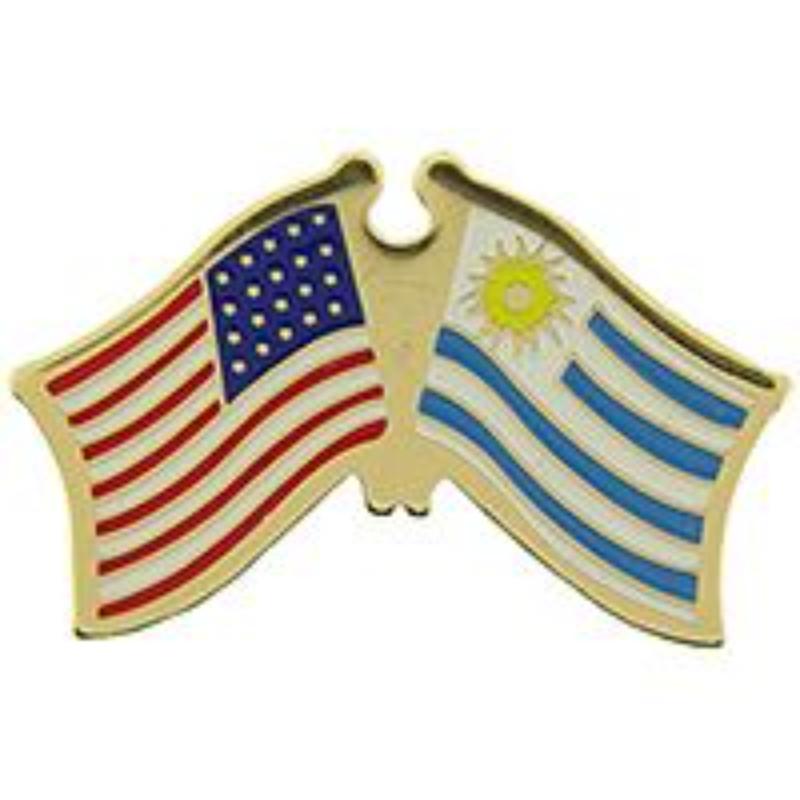 P09814 Cross Flags Pin - USA & Uruguay - 1.125 in.
