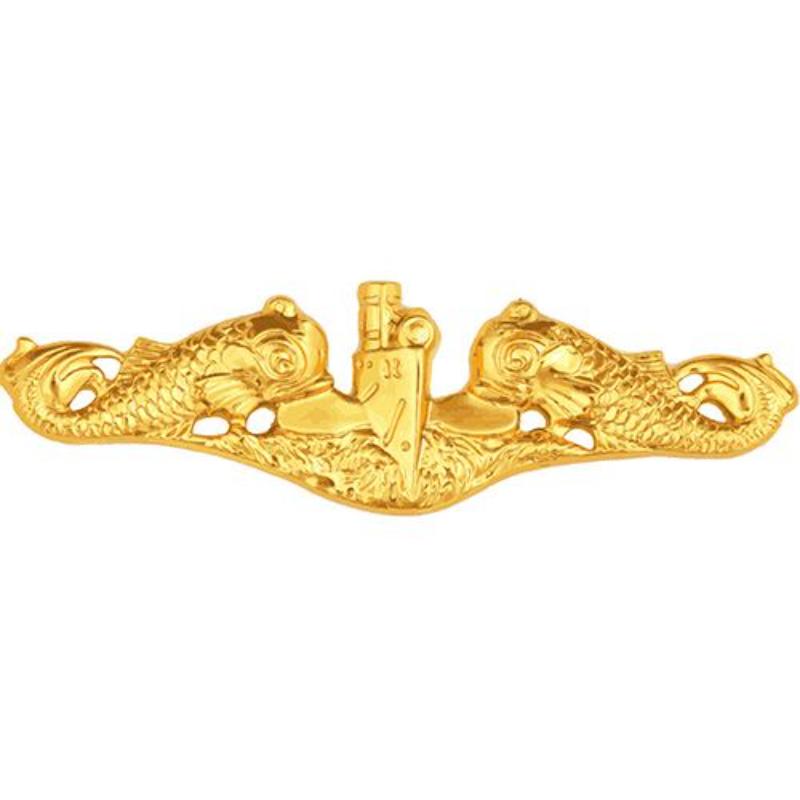 P14784 Pin - USN, Submergence Dolphine, Gold - 1.5 in.