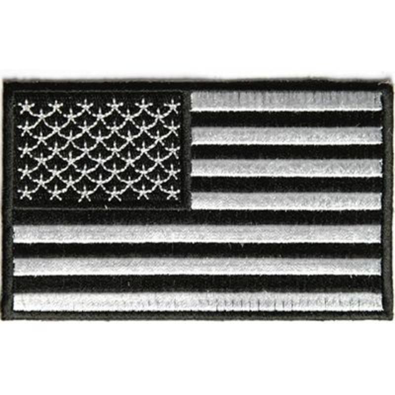 PM1119V Patch - Flag, USA, Black & White - Large - Cloth Hook & Eye - 3.38 x 2 in.