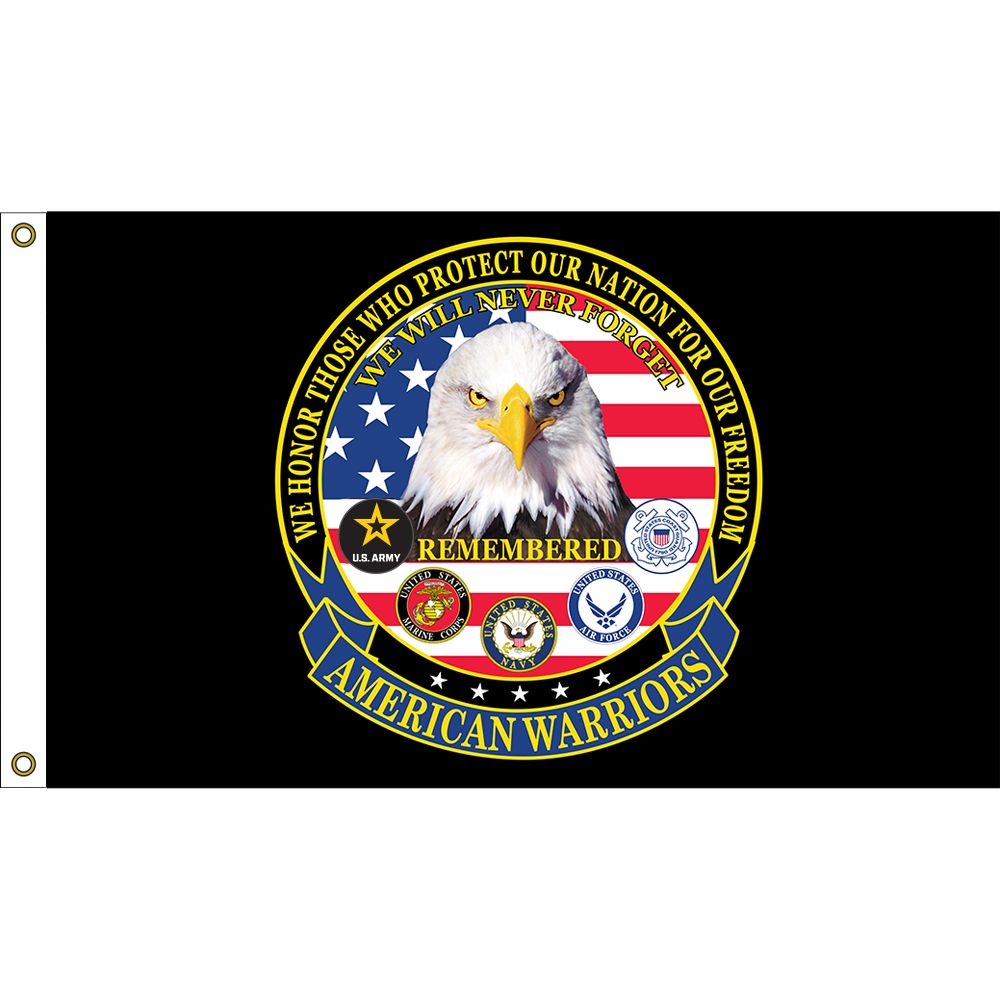 F3088 Flag - American Warriors, Nylon-Glow - 3 x 5 ft.