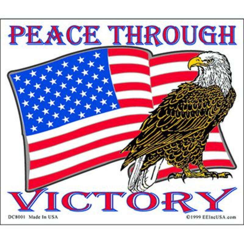 DC8001 Sticker - Peace Through Victory - Clear Vinyl - 4 x 4.75 in.