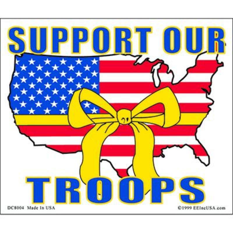 DC8004 Sticker - Support Our Troops - Clear Vinyl - 4 x 4.75 in.