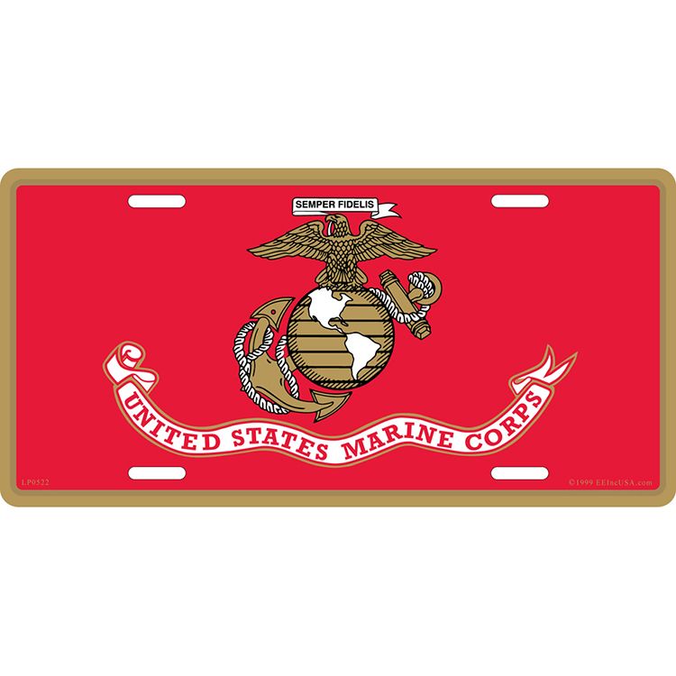 LP0522 License Plate Frame - USMC Logo, Flag - 6 x 12 in.