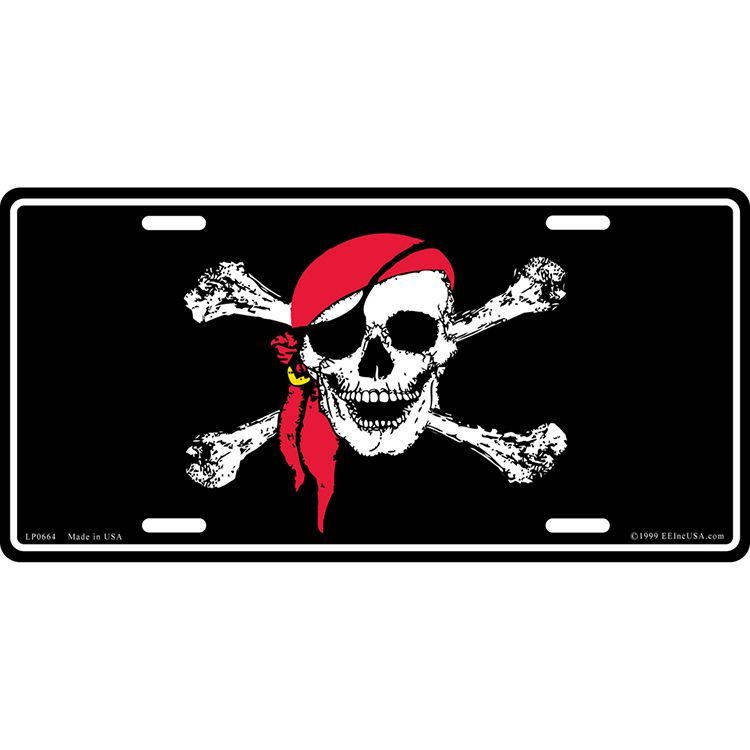 LP0664 License Plate Frame - Skull & Bones Red - 6 x 12 in.