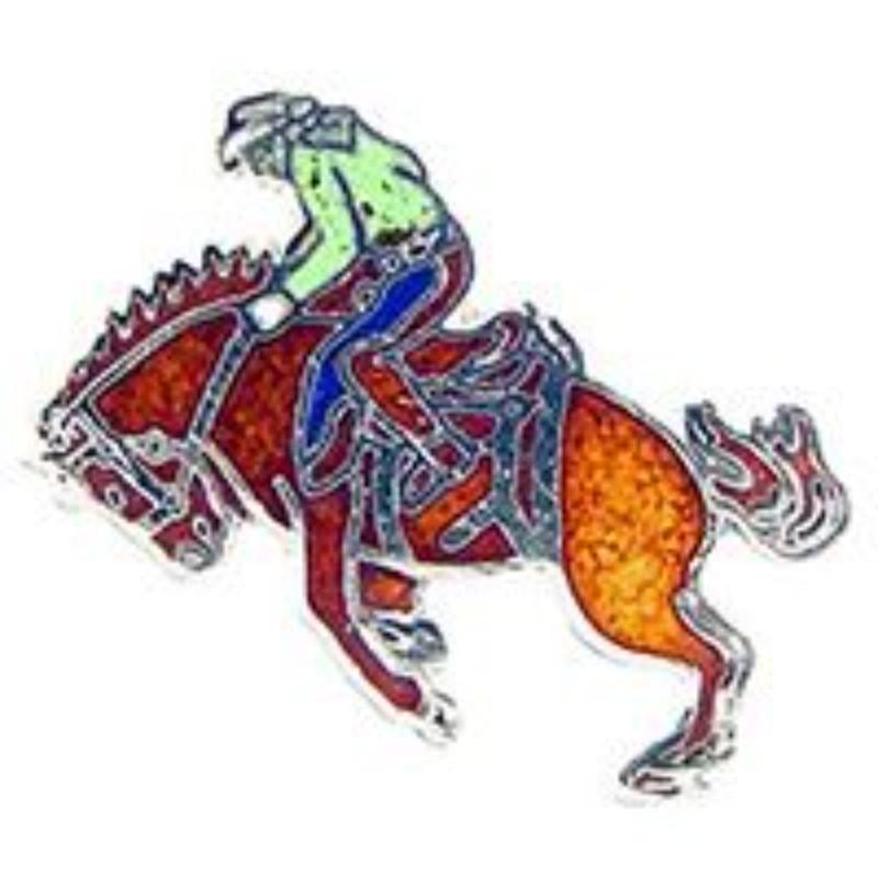 P00630 Pin - Bucking Bronco, Rider - 1 in -  Eagle Emblems