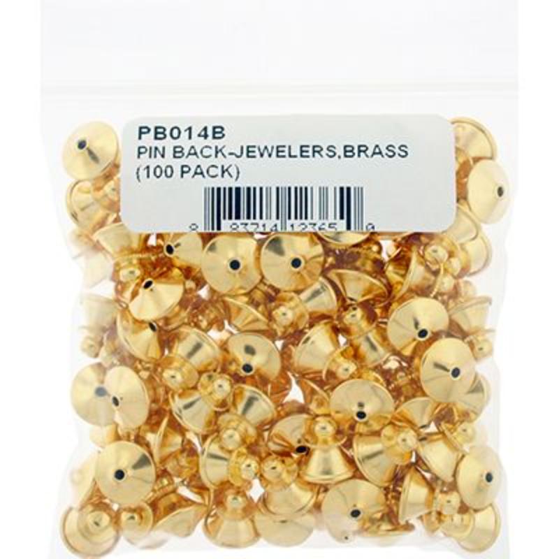 PB014B Pin Back - Jewelers, Brass - Pack of 100