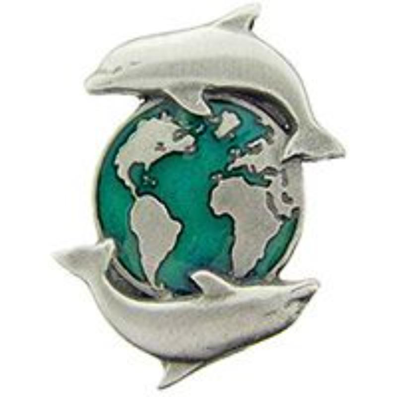 P00889 Pin - Dolphin, Globe - Pewter - 1.25 in.