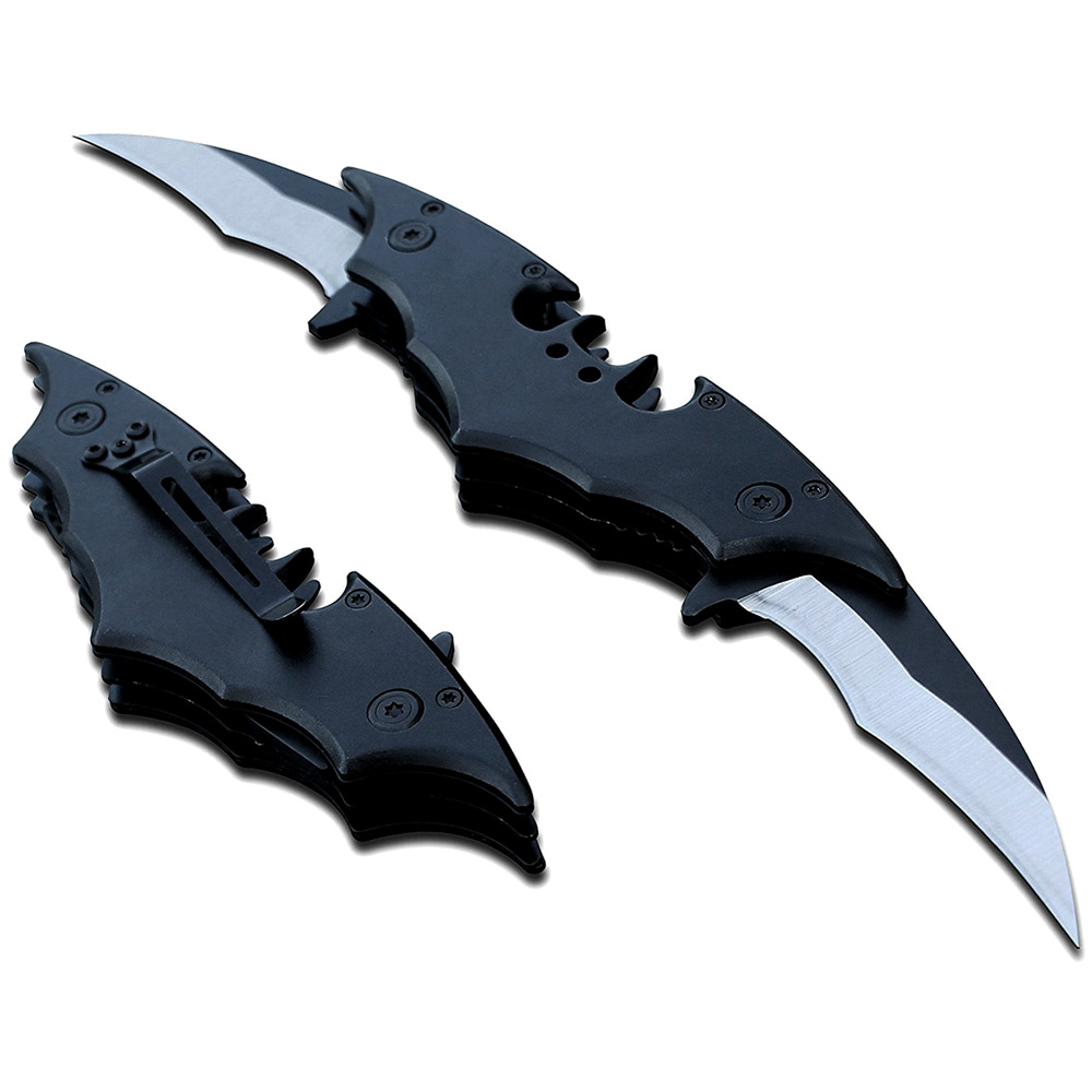 7308BK Bat Shape Double Side Blade Spring Assisted Tactical Pocket Man Knife, Black