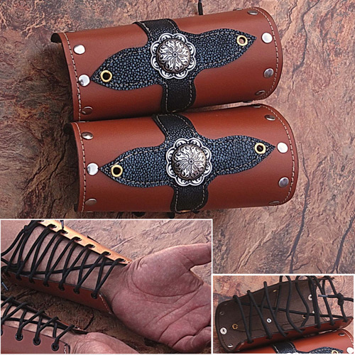 SLC-703 Medieval Leather Bracers Armor Celtic Light Brown Genuine Pointed Top Fantasy Cuff