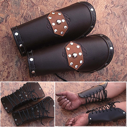 SLC-704 Assassins Guild Dark Leather Bracers Light Armor Brown Arm Cuffs