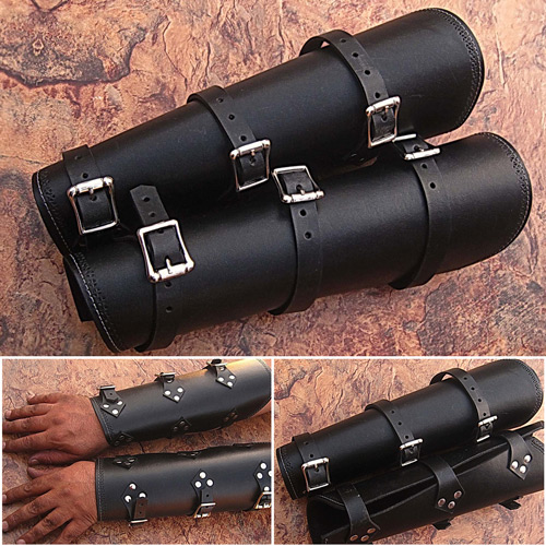 SLC-705 Black Leather Armor Pointed Tip Fantasy Medieval Cuff