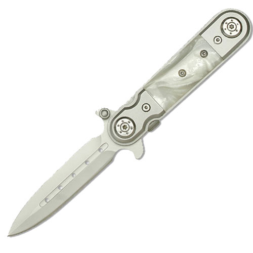 SP-517P Stiletto Style Assisted Knife with White Pearl Handle
