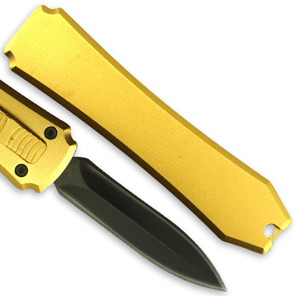9931-8GD Legends Micro OTF Stiletto Blade Knife, Out the Front - Gold