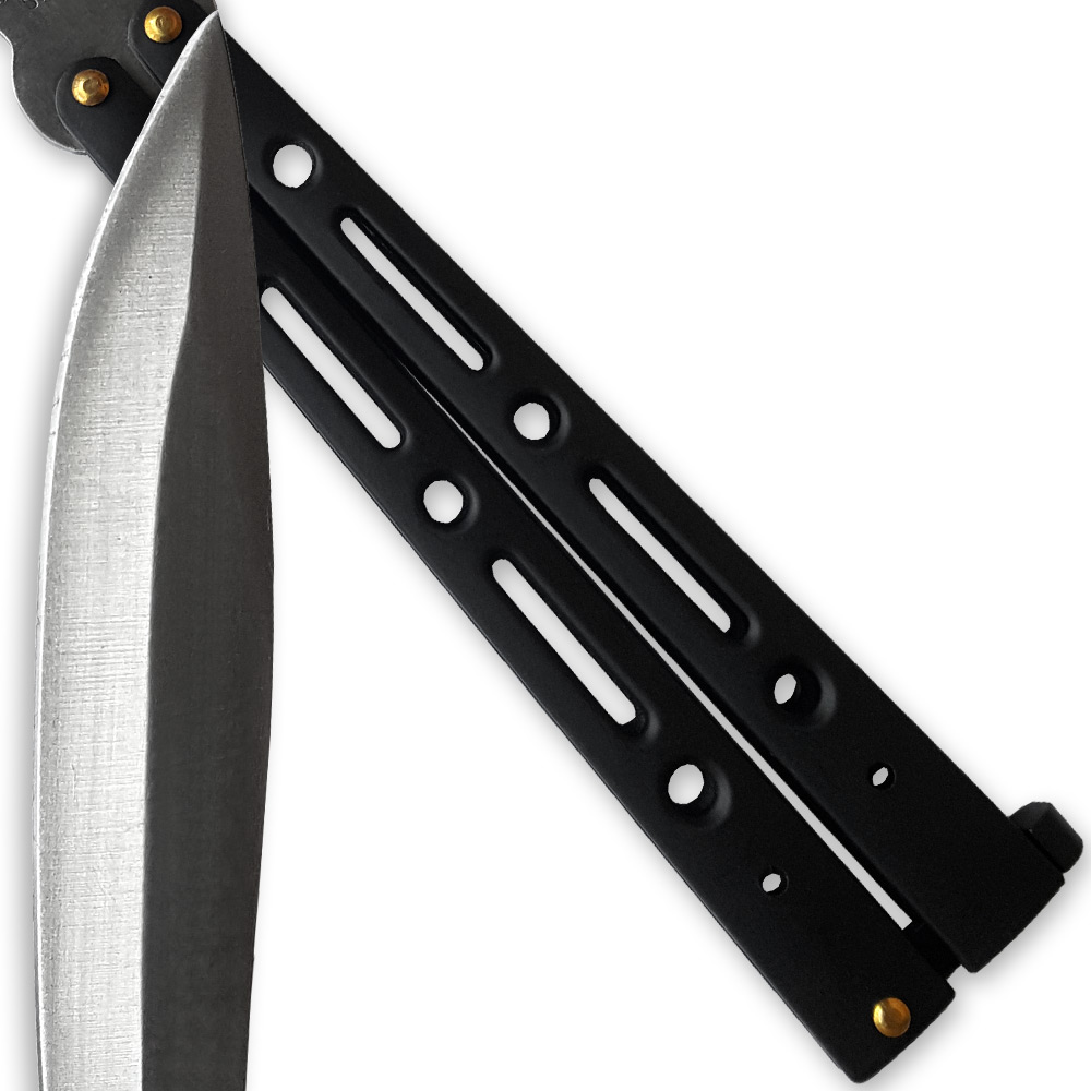 B7-BK1 10.25 in. Executive Butterfly Balisong Knife, Flat Black Stainless Blade Flipper
