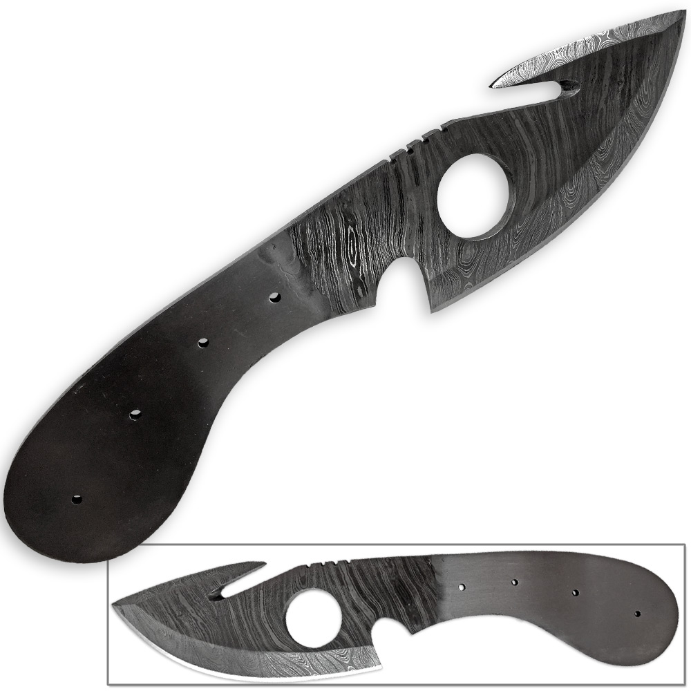 BDM-104 White Deer Damascus Huntsman Guthook Skinner Knife