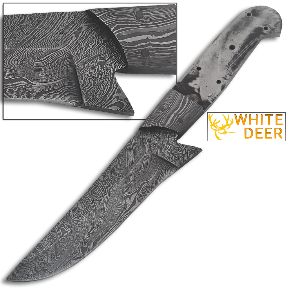 BDM-2211 White Deer Trailing Point Damascus Steel Hunting Knife