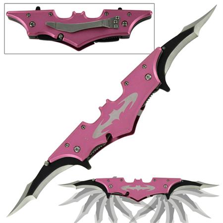 BM-6801PK Double Bladed Spring Assisted Bat Pocket Knife - Pink