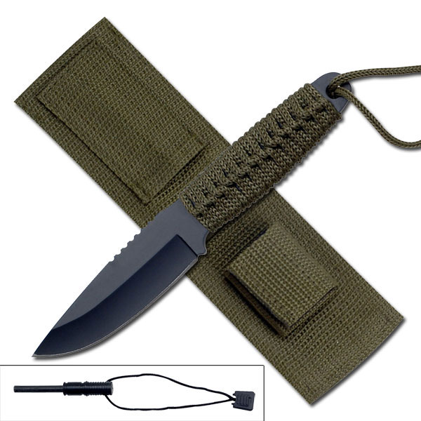 HK-106C 8 in. Green Cord Full Tang & Fire Starter