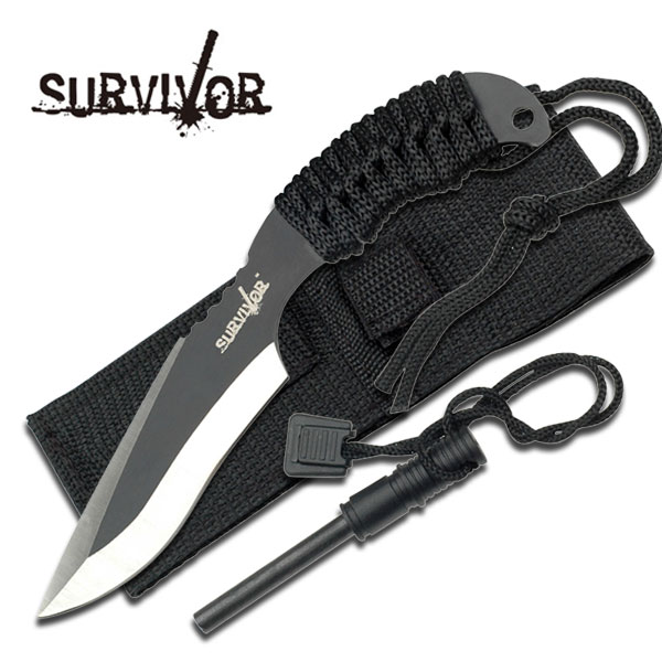 HK-758 Survivor USA Design Firesteel & Knife Combo Survival Fire Starter Set