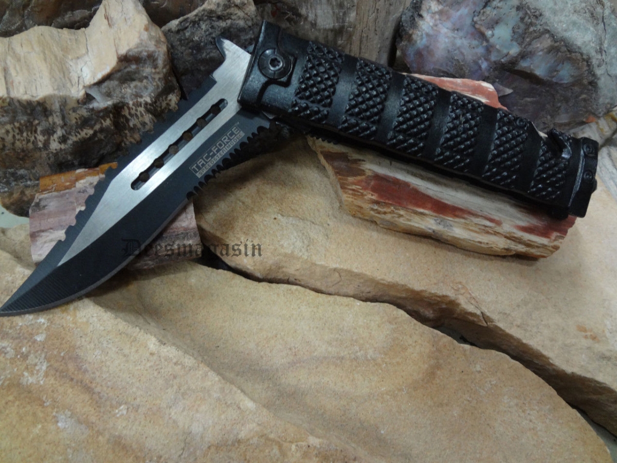 TF-710BK Tac Force Spring Assisted Open Sawback Bowie Tactical Rescue Pocket Knife