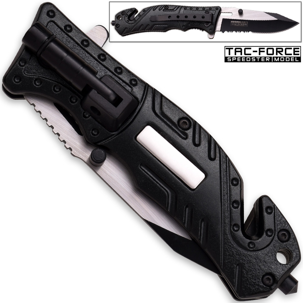 TF-835SH 8 in. TAC Force Sheriff Rescue Flashlight Pocket Knife Spring Assisted Folding, Leo
