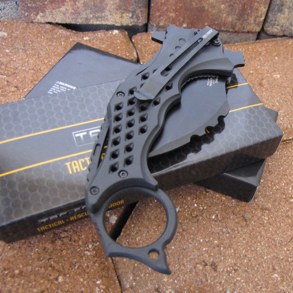 TF-945BK Tac Force Speedster Tactical Mammoth Karambit Knife, Stealth Black