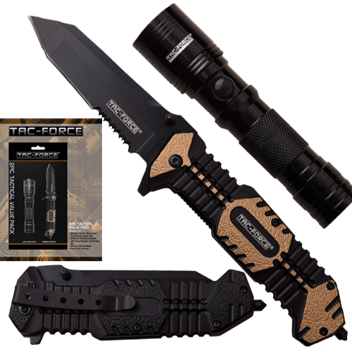TF-PR-103 Tactical Value Pack Tac Force Assisted Knife with LED Light - 2 Piece