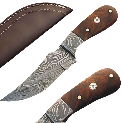 DM-2185 Custom Made Damascus Steel Skinner Knife with Hardwood Handle