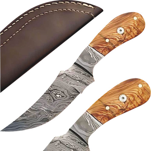 DM-2187 Custom Made Damascus Steel Skinner Knife with Olive Wood Handle