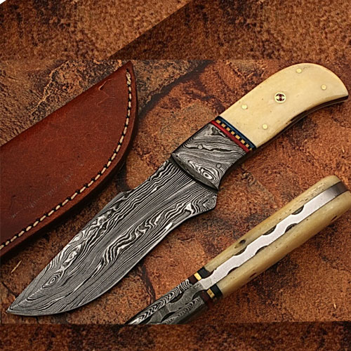 DM-2208 Damascus Steel Custom Handmade Hunting Knife, Camel Bone