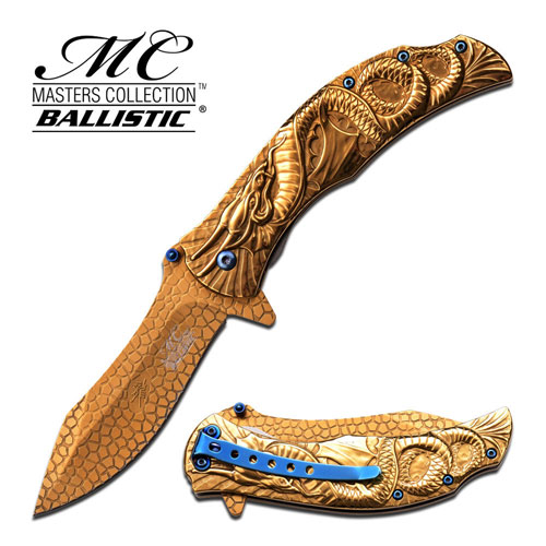MC-A014GD MTech Dragon Fury Assisted Opening Folding Pocket Knife, Gold Titanium