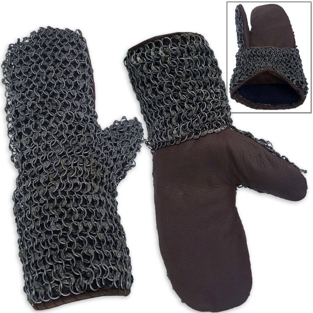 MH-352 Medieval Riveted Chainmail Padded Gauntlets Gloves Mittens 16ga Carbon Steel