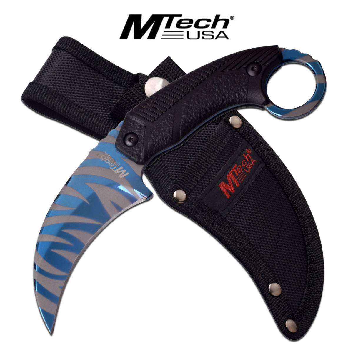 MT-20-78BL MTech USA Blue Line Tiger Stripes Karambit Survival Knife