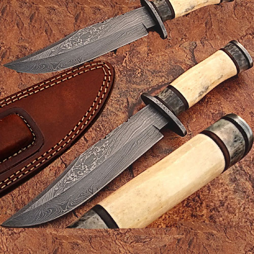 DM-2219 Custom Made Damascus Steel Deluxe Hunting Knife with Camel & Giraffe Bone
