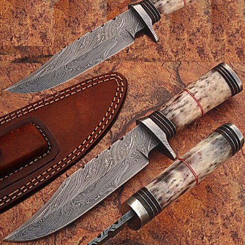 DM-2220 Custom Made Damascus Steel Hunting Knife with Giraffe Bone Handle