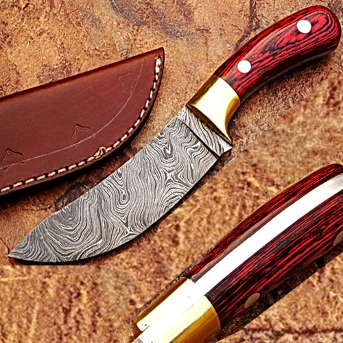 DM-2251 Custom Made Damascus Exotic Dollar Wood Handle Buffalo Skinner