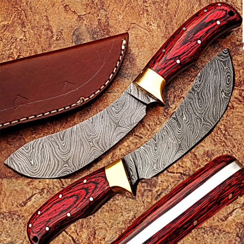 DM-2252 Custom Made Damascus Exotic Dollar Wood Handle Buffalo Skinner 1