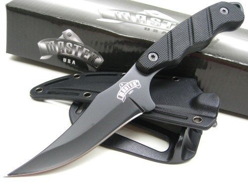 MU-1148 Master USA Tactical Black Clip Point Fixed Belt Boot Knife Plus Sheath