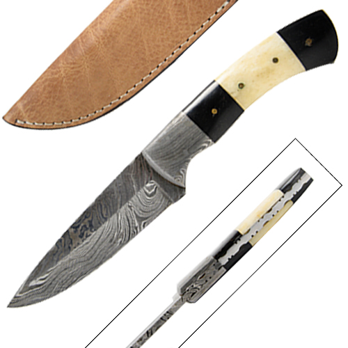 DM-712 Custom Made Damascus Hunting Knife with Bone & Buffalo Handle